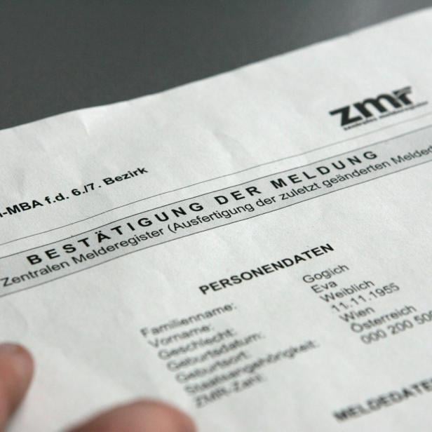 Ein Meldezettel, der die Meldung einer Person an einer bestimmten Adresse bestätigt.