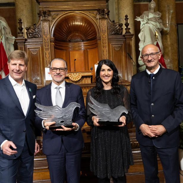 Julian Hadschieff, Josef Aschbacher, Stephanie Venier und Anton Mattle