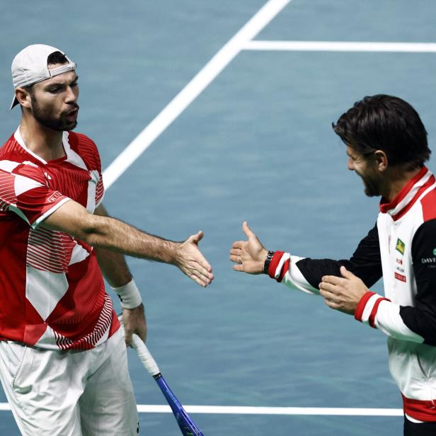 Shakehands:  Kapitän Jürgen Melzer (rechts) mit seinem Ungarn-Helden Jurij Rodionov