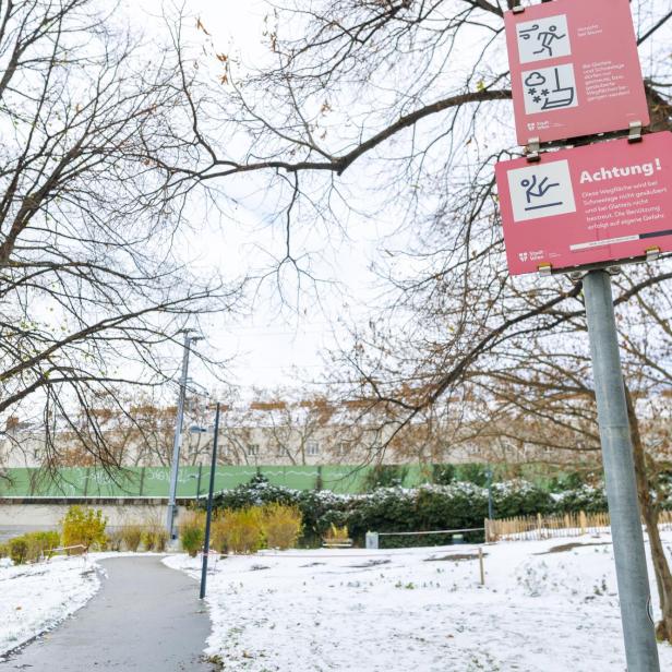 Geräumter Weg in einer städtischen Wiener Parklandschaft