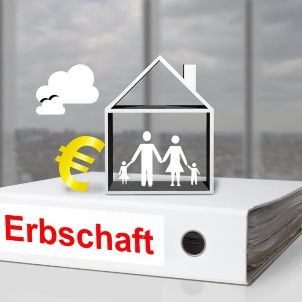 Weißer Aktenordner Erbschaft Familie Haus Euro Symbol