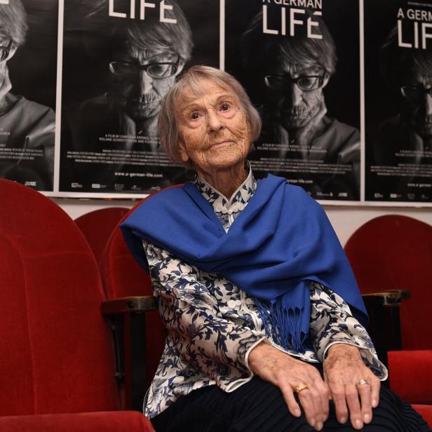 Brunhilde Pomsel im Alter von 103 Jahren, als sie über ihre Arbeit für Goebbels sprach.