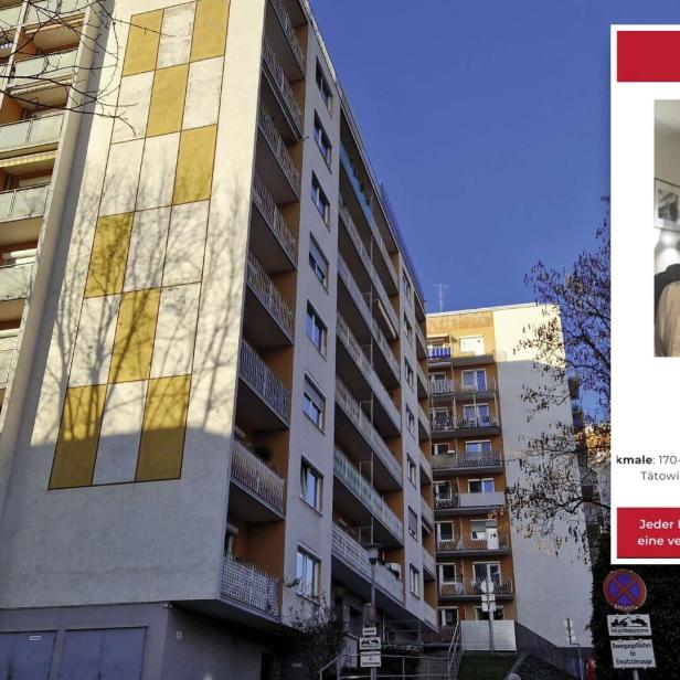 Mehrere Hochhäuser, daneben Vermisstenanzeige