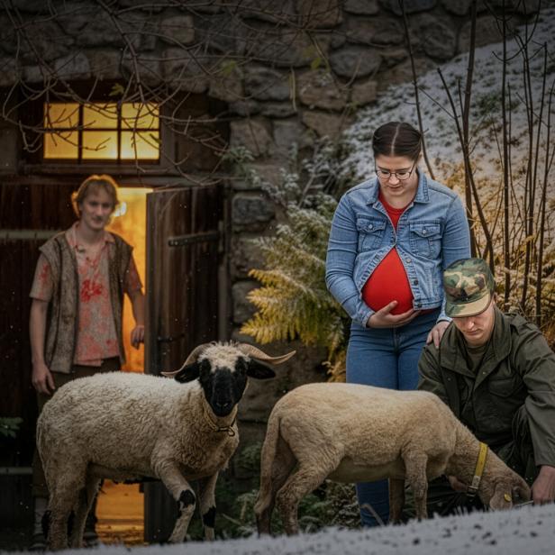 Paar aus Israel auf Herbergsuche bei einem Reinsberger Schafbauern.  