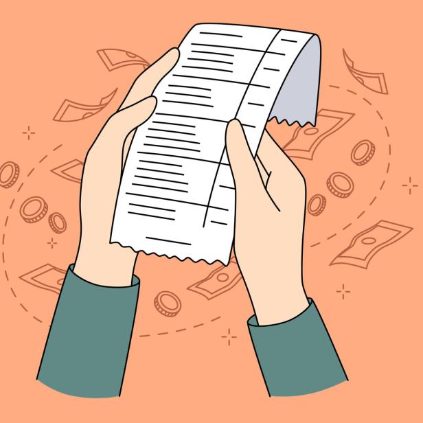 Zeichnung: Person prüft Rechnung