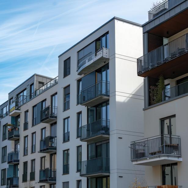 Eine Reihe von Neubauten nebeneinander