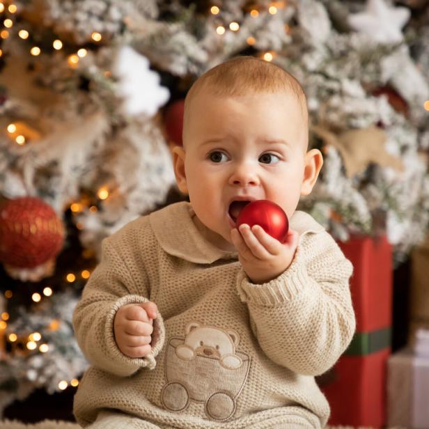 Portrait Of Cute Boy With Christmas Tree
