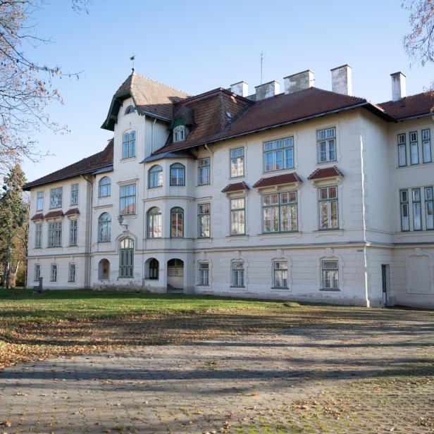 Eine Außenaufnahme eines villenartigen Pavillons am Gelände des Lindenhofs.