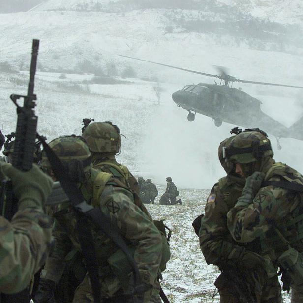 U.S. ARMY CARRIES OUT EXERCISES IN KOSOVO VILLAGE OF KRILJEVO.