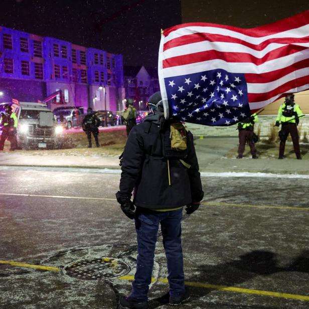 Protest outside the hotel where Bovino, who has been removed from his role, is reportedly staying, in Maple Grove