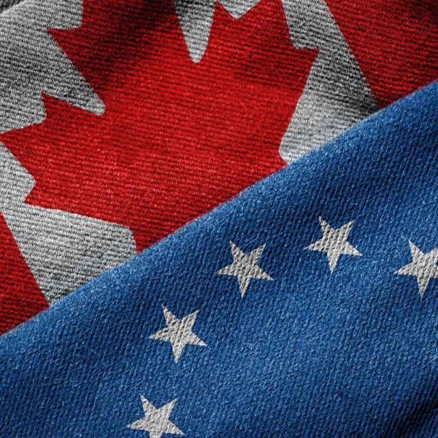 CETA Concept: Flags of EU and Canada on Grunge Texture