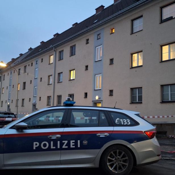 Polizeiauto in der Dämmerung vor einem Wohnhaus