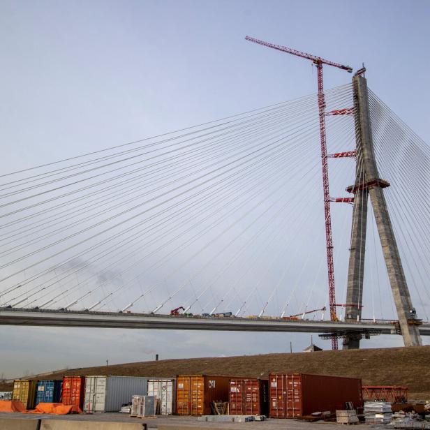A view of the still-under-construction Gordie Howe International Bridge in Windsor