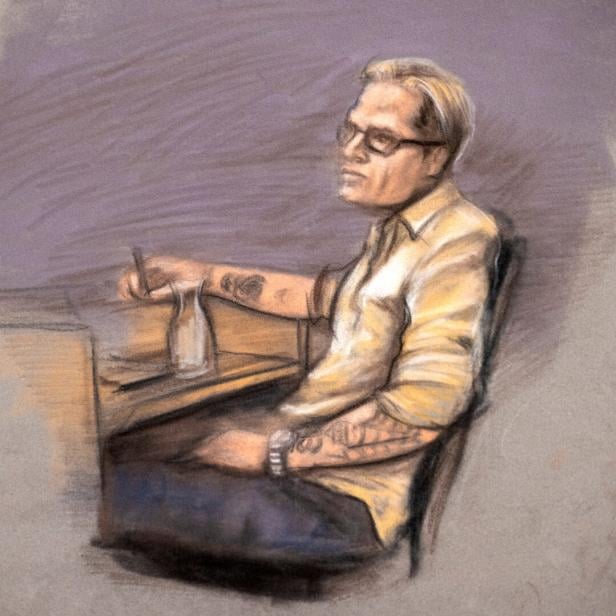 Eine Gerichtszeichnung von Marius Borg Høiby