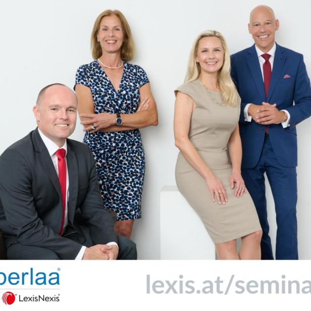 Das Team des Seminar Oberlaa, darunter Georg Wilfling, Robert Baumert, Gabriele Hackl und Sandra Huber, präsentiert sich gemeinsam als Expertengruppe für Steuerrecht und Bilanzierung.