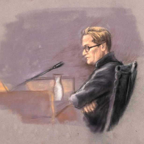 Eine Gerichtszeichnung von Marius Borg Høiby