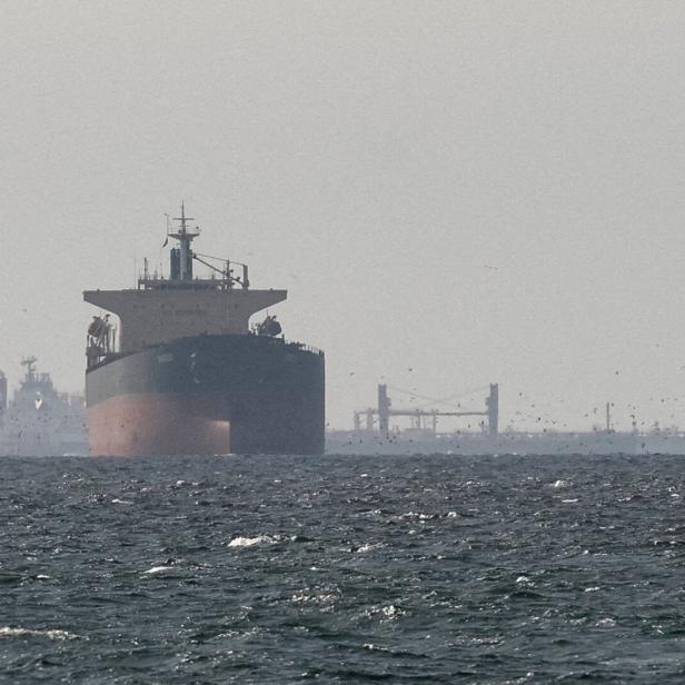 FILE PHOTO: Cargo ships in the Gulf, near the Strait of Hormuz