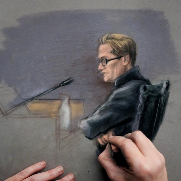 Eine Gerichtszeichnung von Marius Borg Høiby