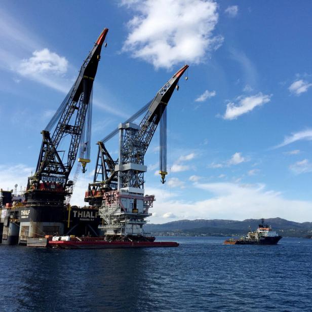 FILE PHOTO: A general view of the drilling platform at Johan Sverdrup field near Stord