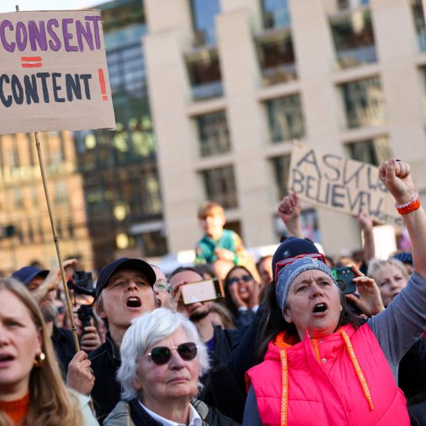 People protest against sexual violence and in support of actor Collien Fernandes, in Berlin