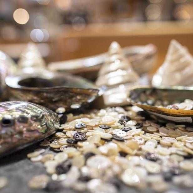 Perlmuttmuscheln und Knöpfe