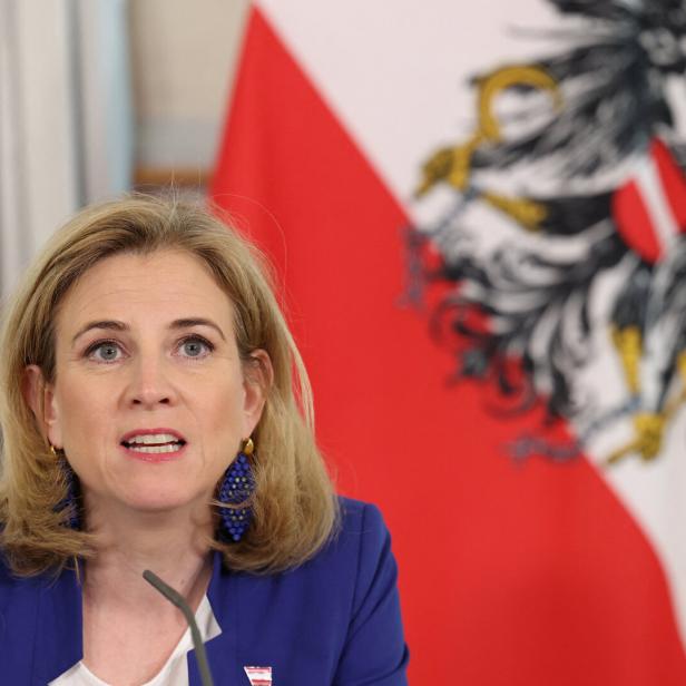 Foreign Minister Meinl-Reisinger addresses a press conference in Vienna