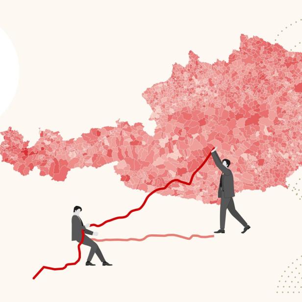 Zu sehen ist eine Österreich-Karte, die vermessen wird.