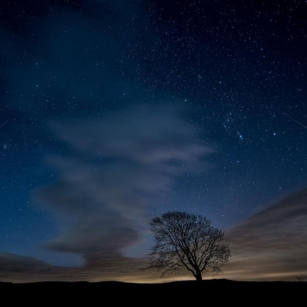 Sternschnuppe am Nachthimmel voller Sterne