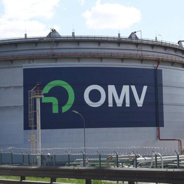 The logo of Austrian oil and gas group OMV on of their tanks at the refinery in Schwechat