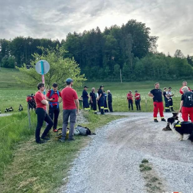 Mehrere Einsatzkräfte auf einer grünen Wiese.
