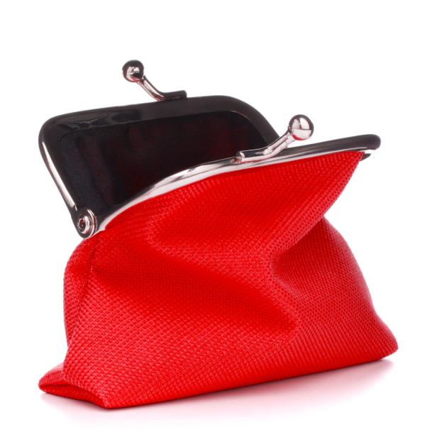 red cash wallet isolated over white background. Charge purse. Open empty coin wallet..