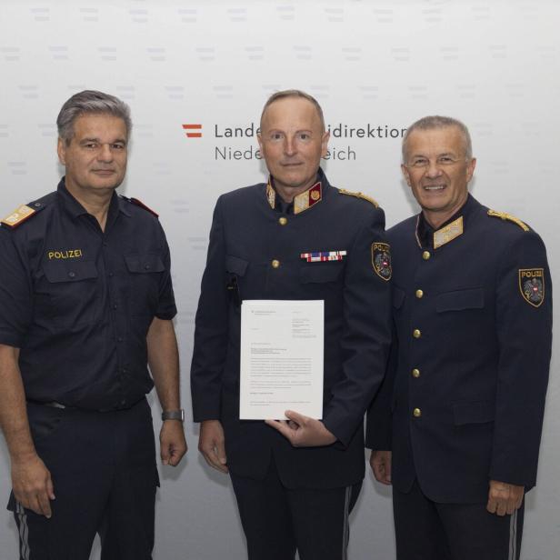LPD-Stv. Roland Scherscher, Stadthauptmann Gerald Rak und Landespolizeidirektor Franz Popp.