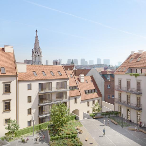 Wohnen und Arbeiten im historischen Stadtpalais Esterhazy in Bratislava. Herzstück ist der ruhige Innenhof.