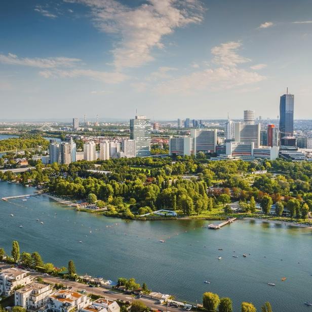 Aerial View of Vienna¸Äôs Modern Skyline and Danube River
