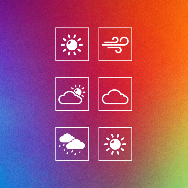Bild mit farbigem Hintergrund und Symbolen von Wetterverhältnissen.