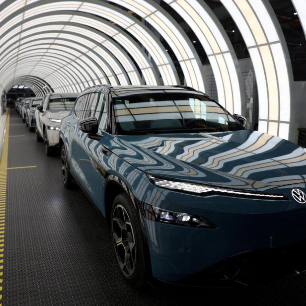 FILE PHOTO: Electric vehicle production line at Volkswagen factory in Hefei