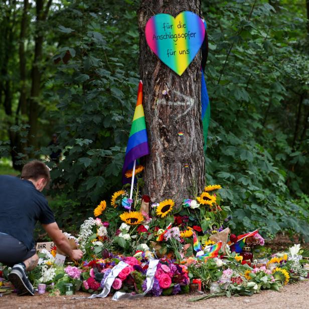 Makeshift memorial at Tiergarten park after a deadly incident near Berlin's annual Christopher Street Day Pride parade, in Berlin