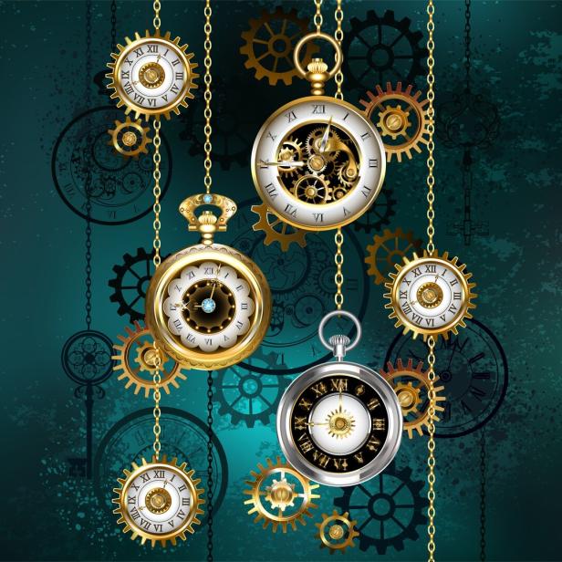 Watch with chains on green background