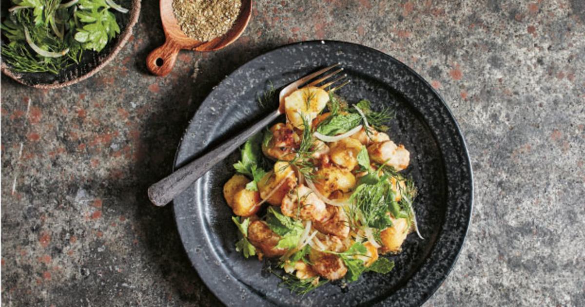 Rezept der Woche: Heurige in Minzbutter mit Kalbsbries und Kräutersalat