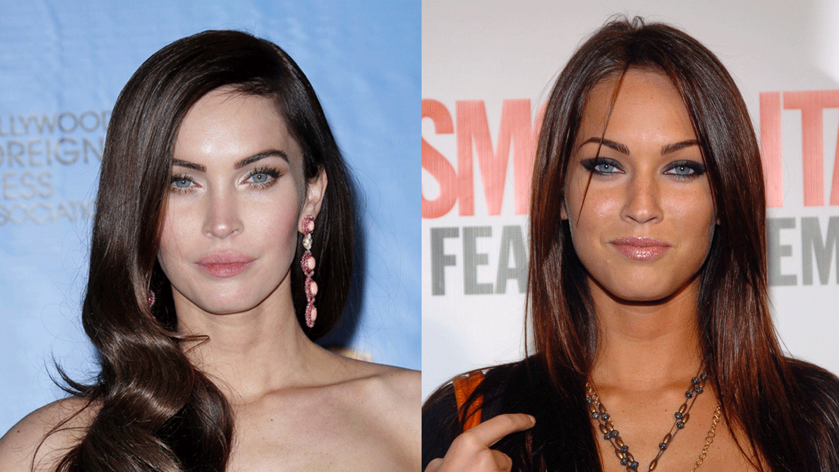 Wie zwei verschiedene Menschen: Megan Fox zu ihren Karriereanfängen und heute - nachdem sie es sich leisten konnte, ihr Gesicht nach ihren Vorstellungen modellieren zu lassen. Mit Stupsnäschen und hohen Wangenkochen sieht sie allerdings aus wie viele andere OP-Schönheiten in Hollywood.