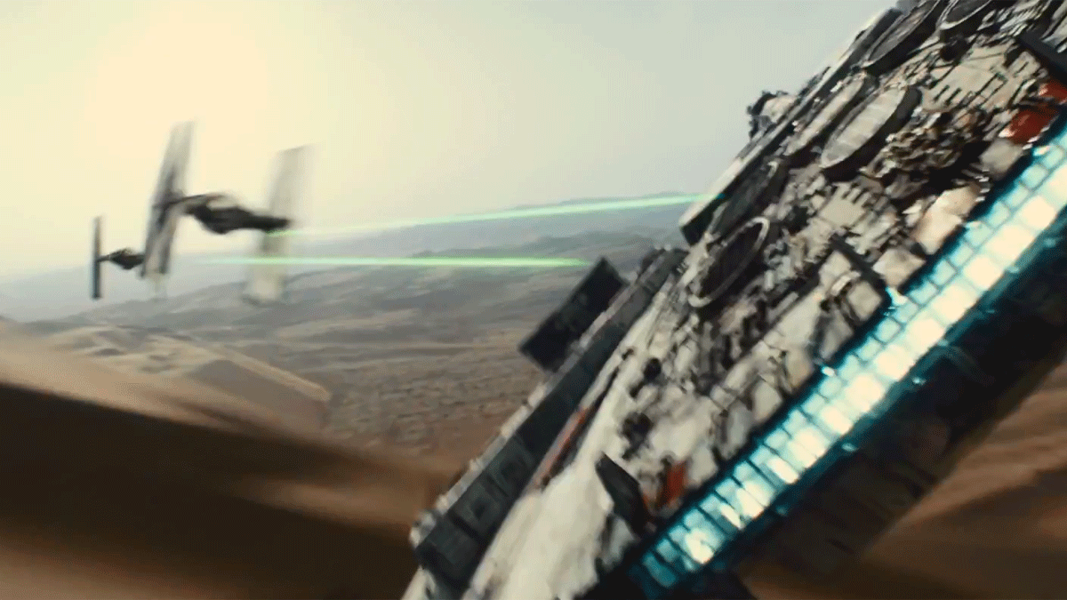 Han Solos legendäres Raumschiff: Der Millennium Falcon im Gefecht mit TIE-Fightern des Imperiums
