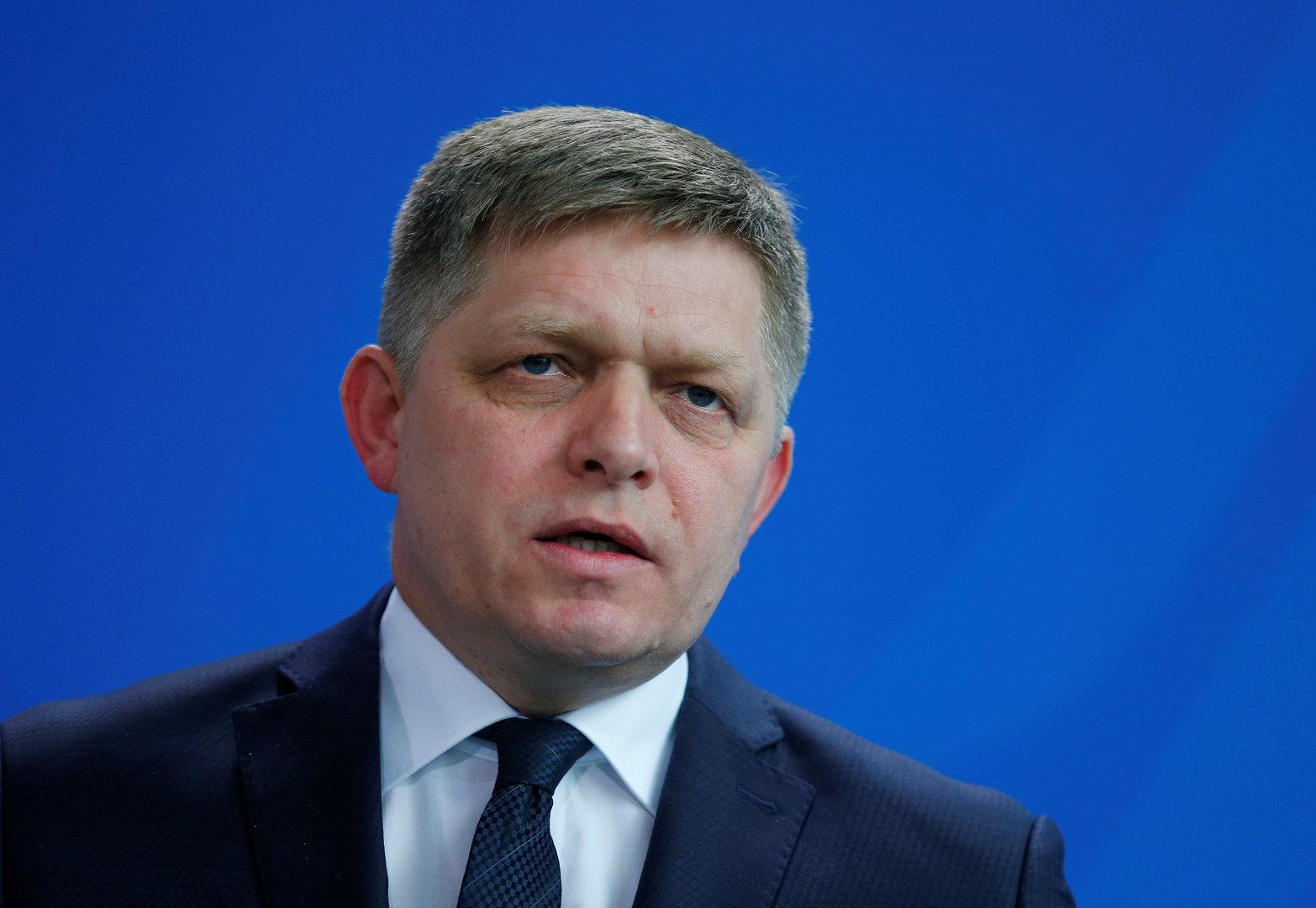 FILE PHOTO: Slovakian Prime Minister Fico speaks during the news conference at the Chancellery in Berlin