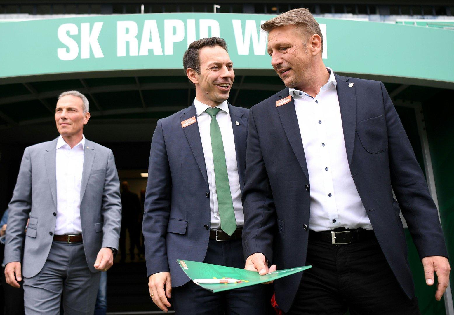 PK RAPID "VORSTELLUNG DES NEUEN GESCHÄFTSFÜHRERS SPORT": KRAMMER / PESCHEK / BARISIC