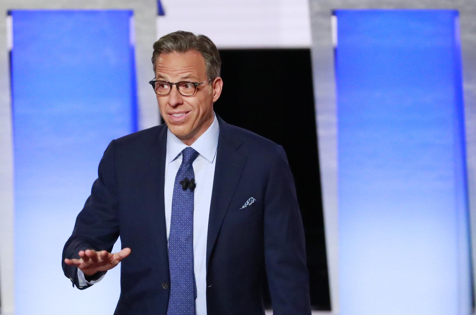 Moderator Jake Tapper of CNN speaks to the audience before the start of the second night of the second 2020 Democratic U.S. presidential debate in Detroit