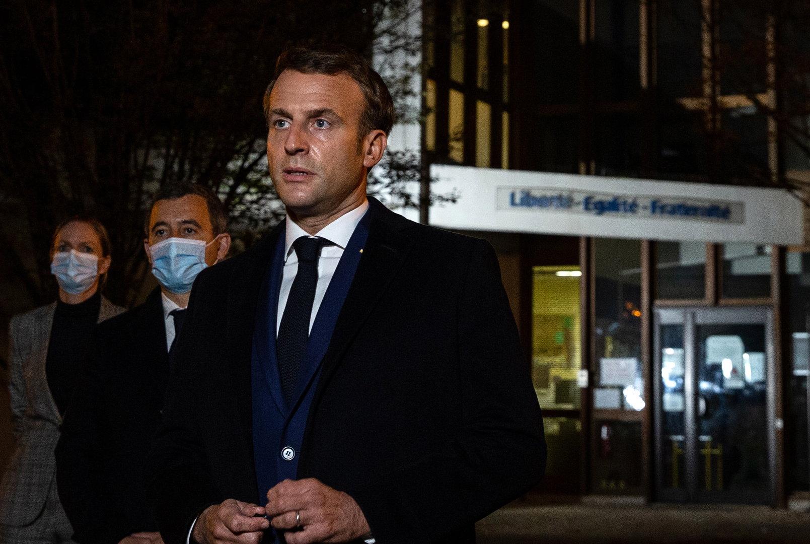 French President Emmanuel Macron visit following attack in which teacher was decapitated