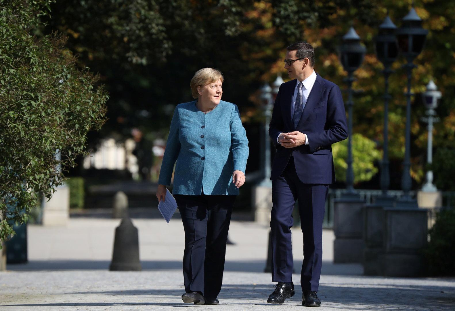 German Chancellor Angela Merkel and Polish Prime Minister Mateusz Morawiecki meet in Warsaw