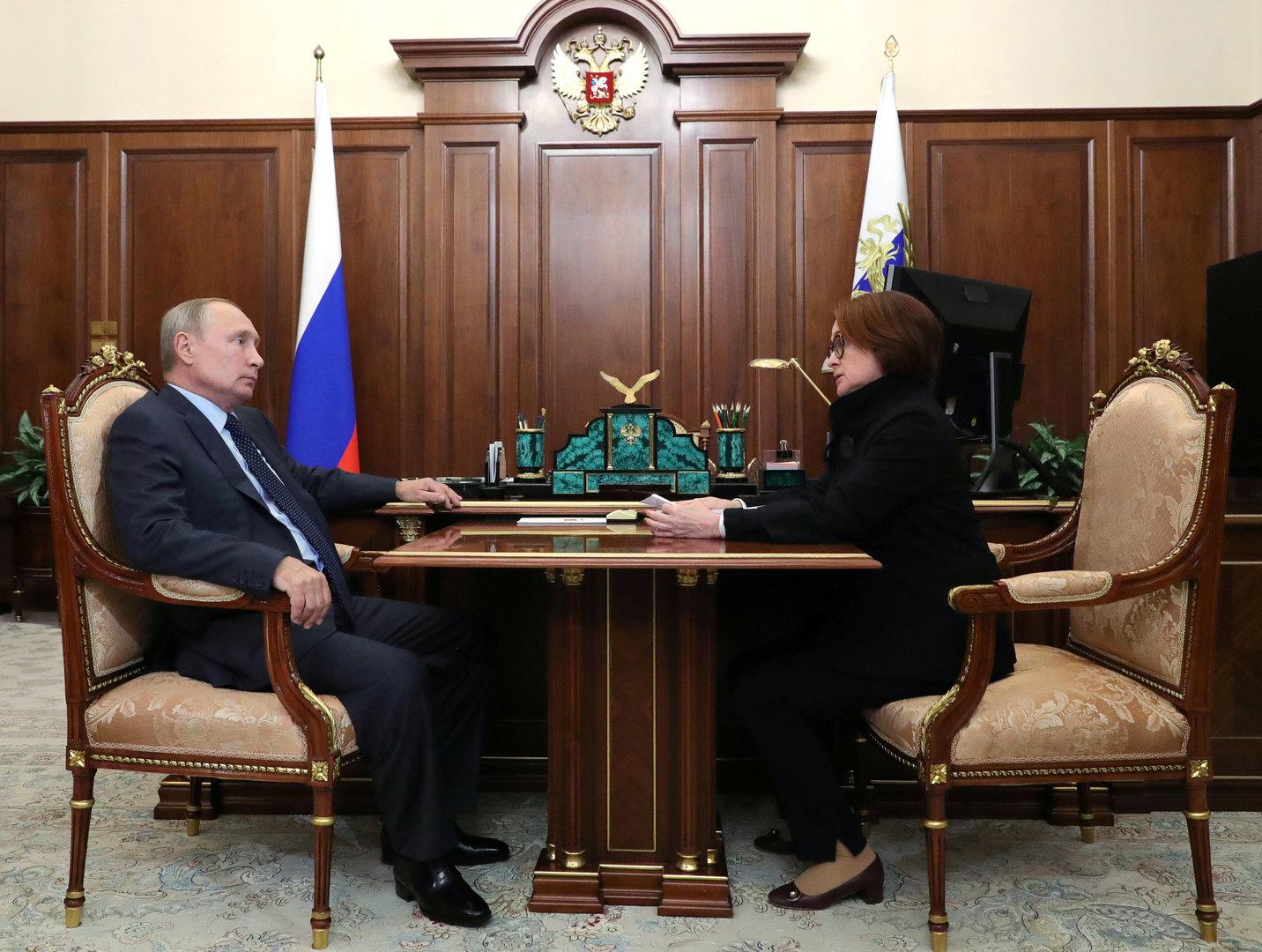 Russia's President Putin meets with Governor of Russian Central Bank Nabiullina in Moscow