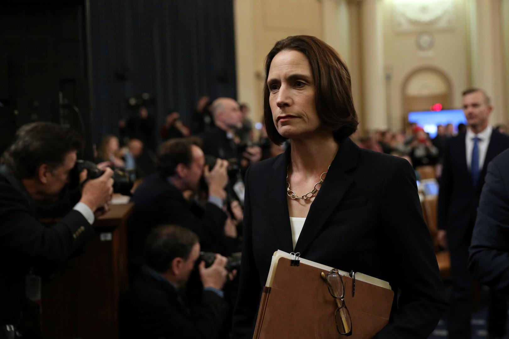 Fiona Hill departs after testifying at a House Intelligence Committee hearing as part of the impeachment inquiry in Washington
