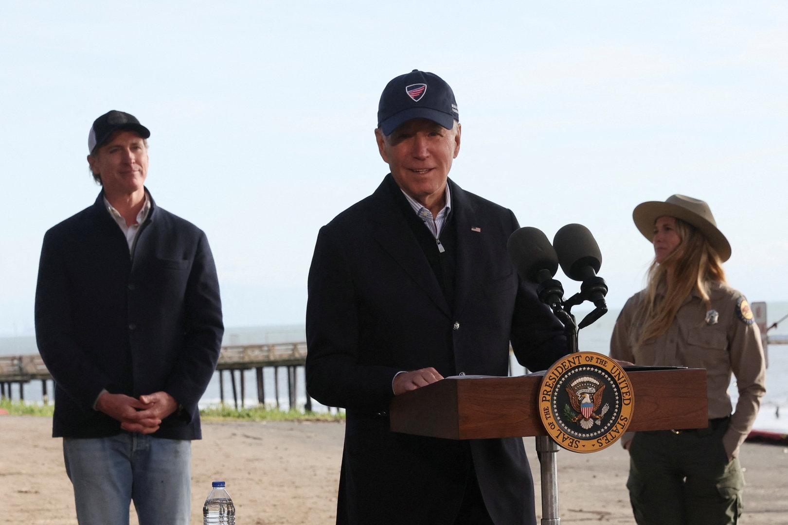 U.S. President Joe Biden survey storm demaged areas