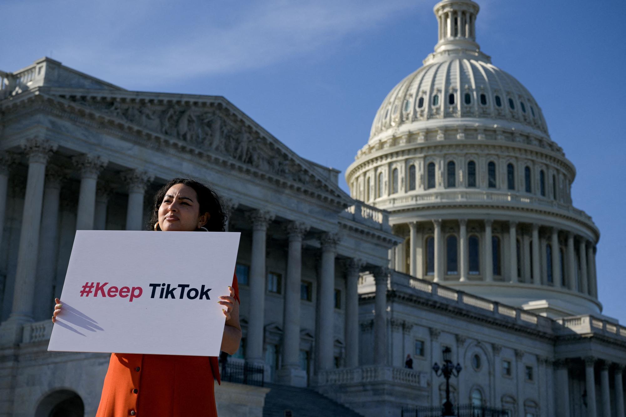 FILE PHOTO: Demonstration against crackdown legislation on TikTok on Capitol Hill.